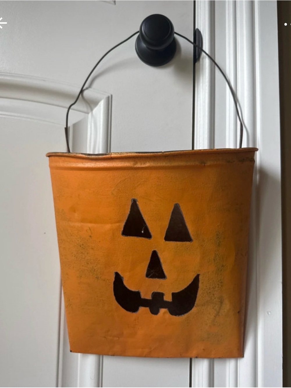 Vintage Orange Halloween Jack-O'-Lantern Metal Hanging Bucket - Unbranded